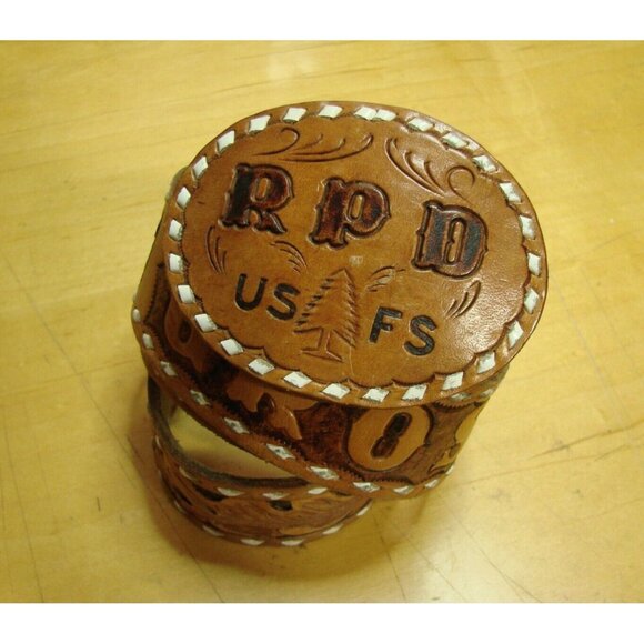 Wyoming Studios Tooled Lace Leather USFS Belt Size 38 Gros Ventre Big Belly RPD - Picture 1 of 12